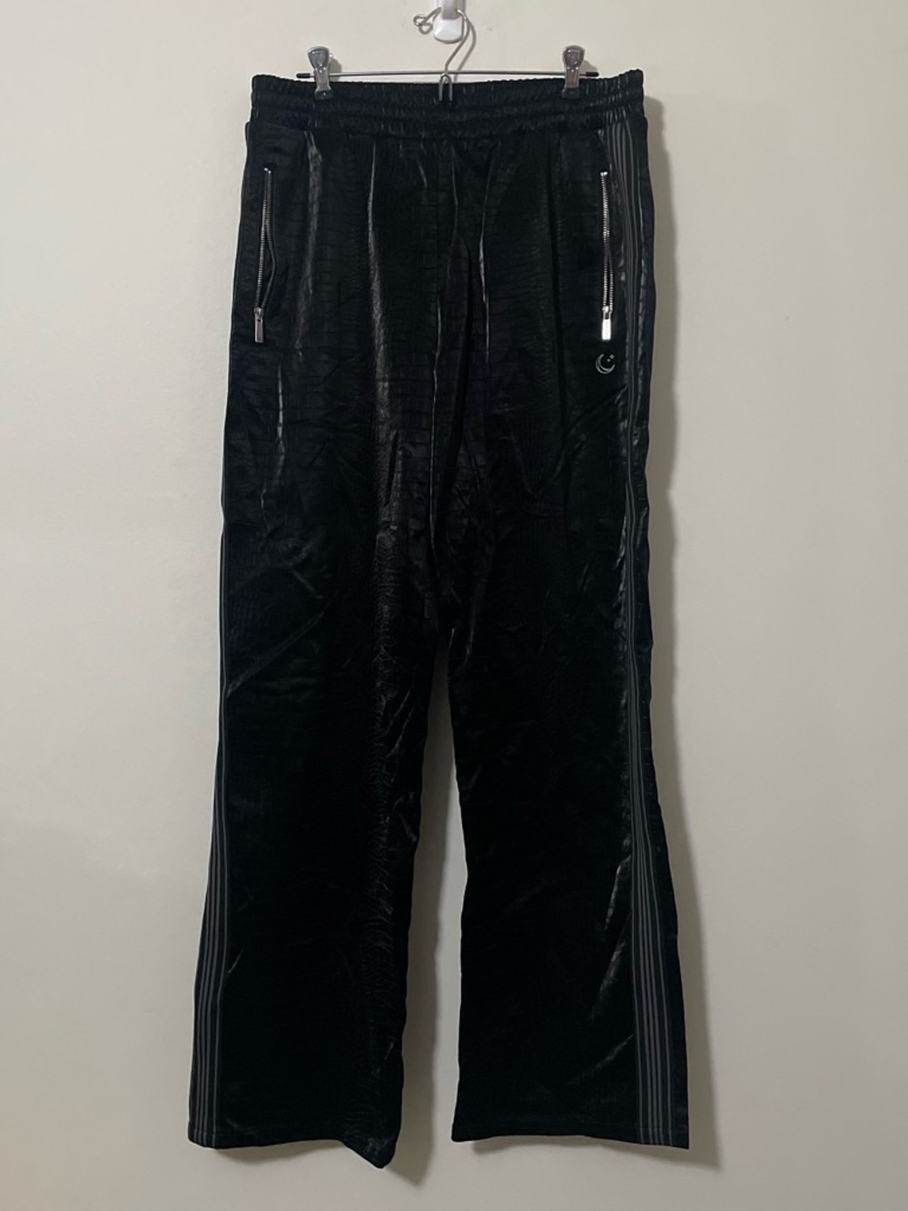 boohooMAN Faux Croc Leather Track Pants XL Embroidered Moon Cyber Side Stripe